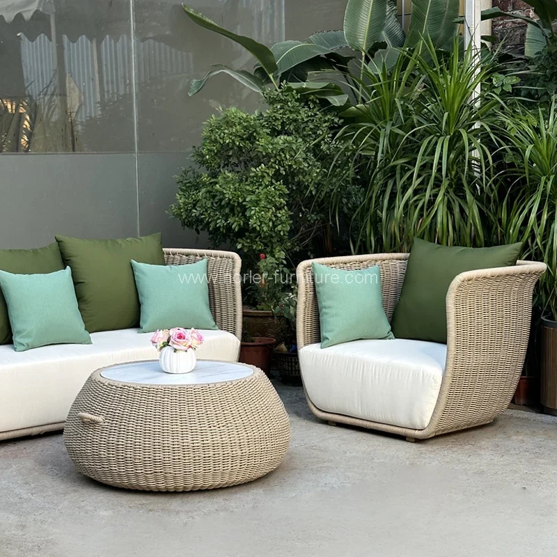 Zestaw mebli ogrodowych do patio na świeżym powietrzu Sofa linowa: nowoczesny design spotyka się z trwałością w każdych warunkach pogodowych Zestaw mebli ogrodowych do patio na świeżym powietrzu Sofa linowa: nowoczesny design spotyka się z trwałością w każdych warunkach pogodowych