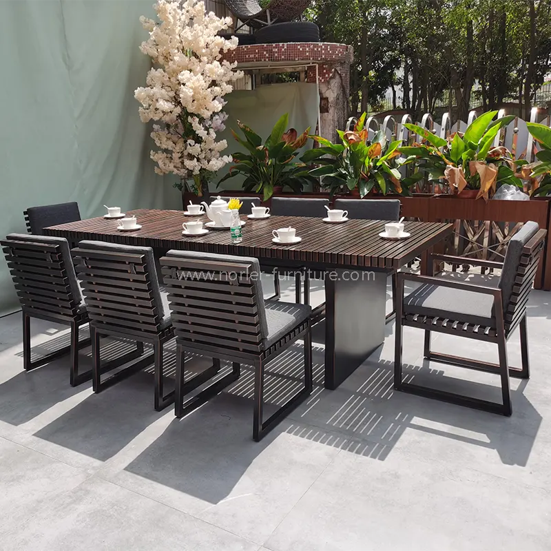 Outdoor Patio Drewno Ziarno aluminiowe aluminiowe stół i krzesła